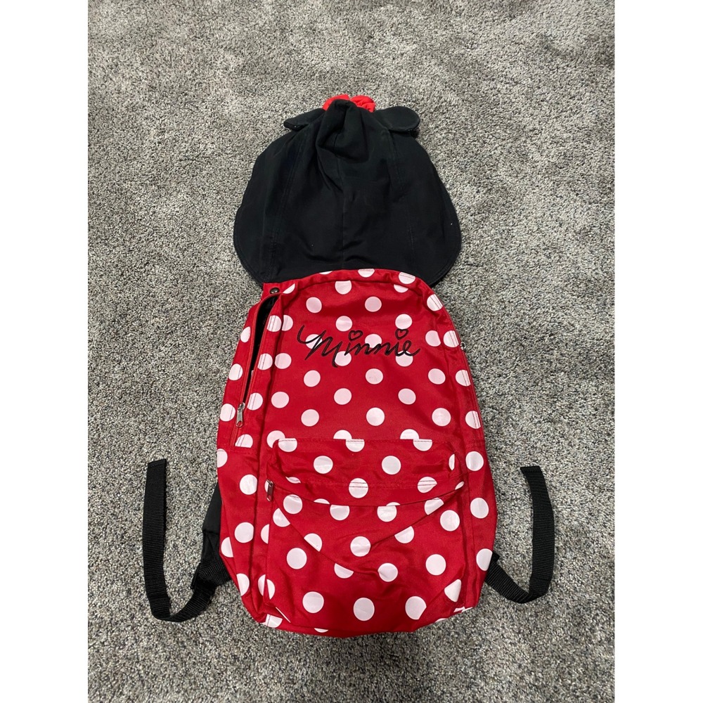 Disney Parks Minnie Mouse Polka Dot Backpack‎ with Built-In Character Hood Red